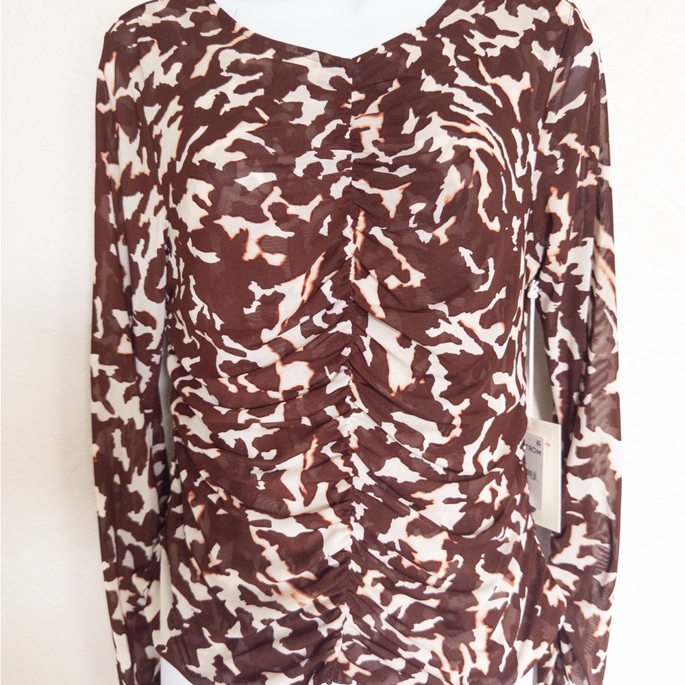 PARKER Willow Ruched Mesh Top. Size M